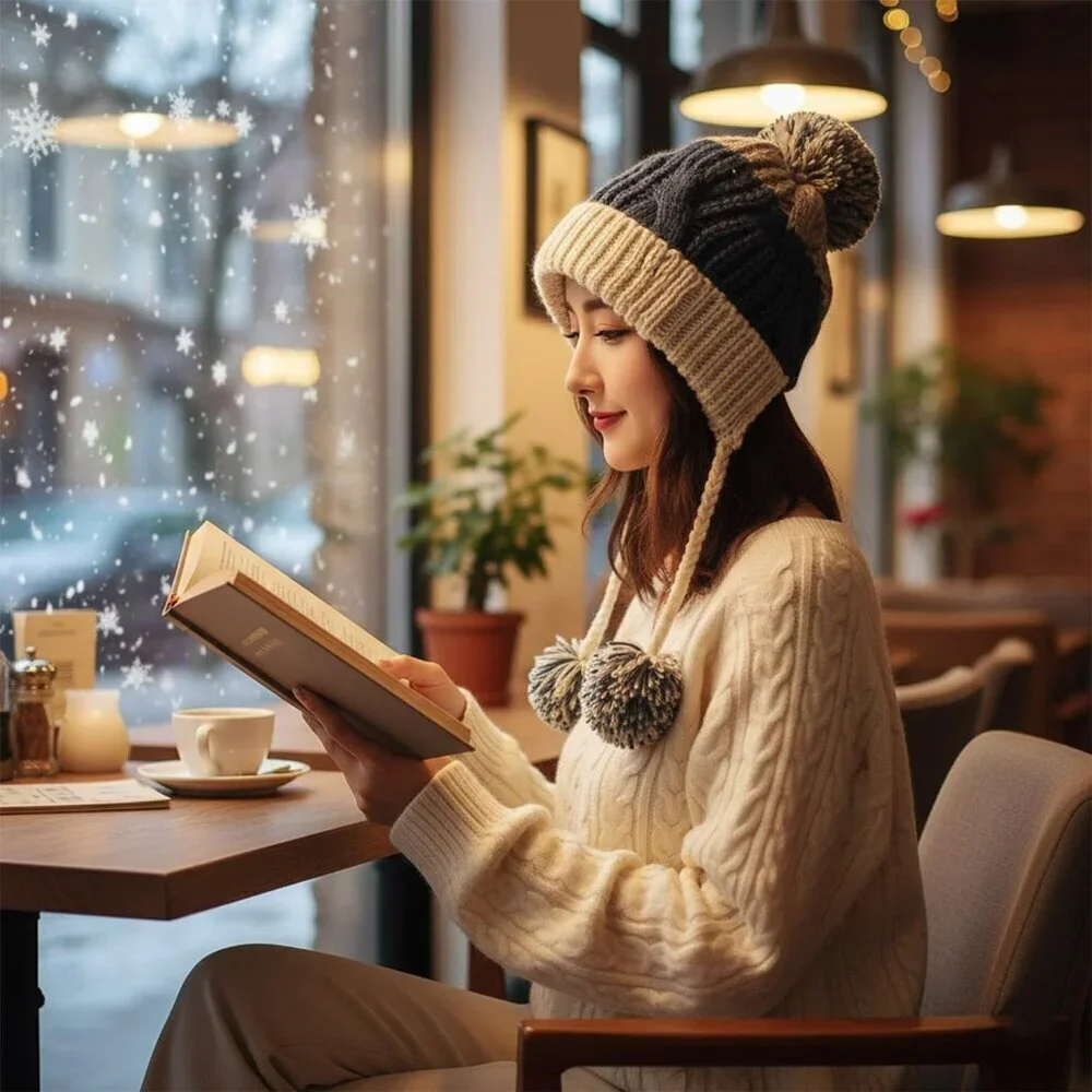 Women Lake blue Winter Peruvian Cover Ears Beanie Hat Ear Flaps Sherpa Snow